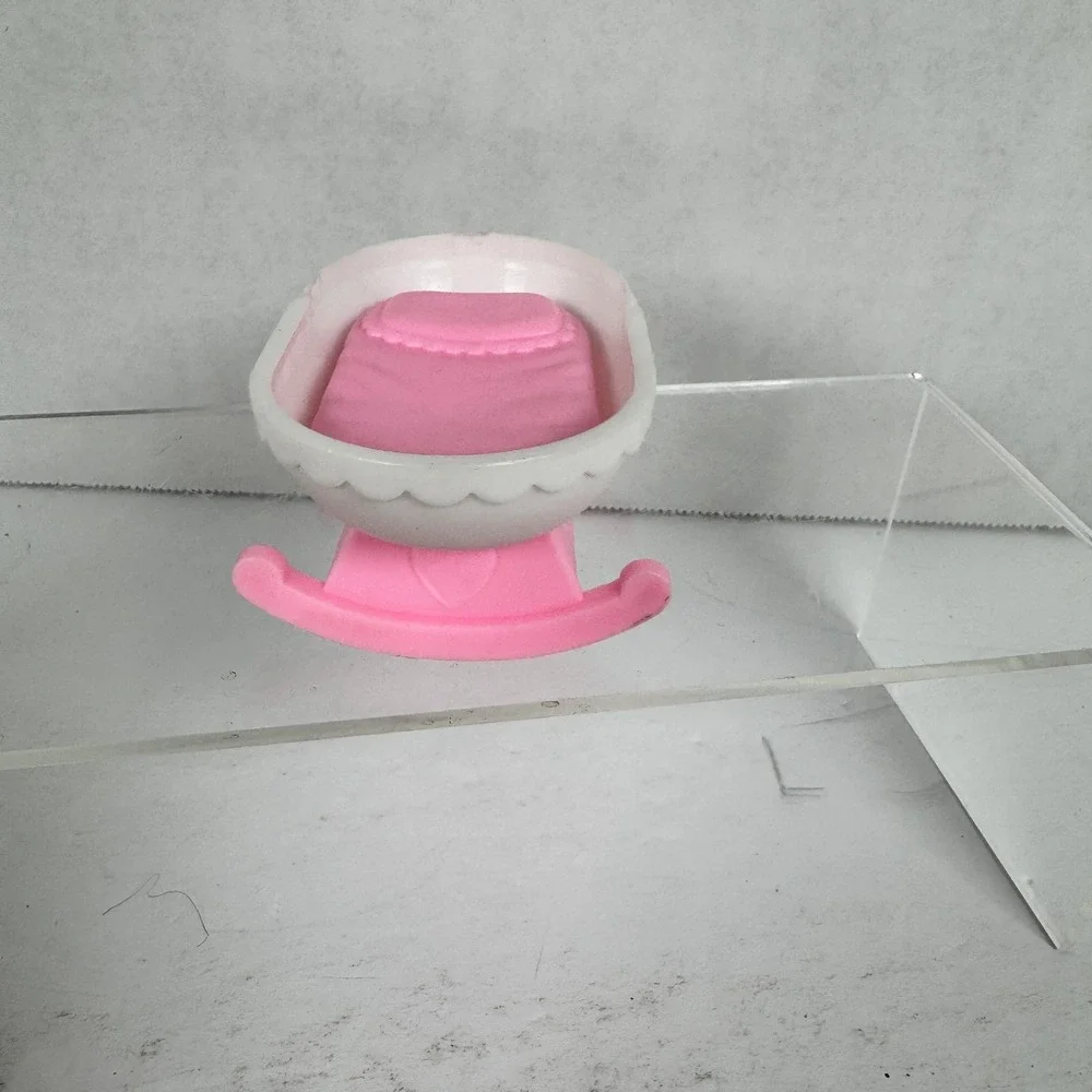 Vintage ARCO Pink and White Rocking Dollhouse‎ Cradle Bed Miniature Furniture